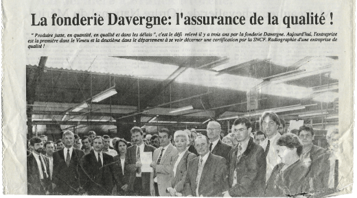 Article dont le titre est : la fonderie davergne, l'assurance de la qualité.