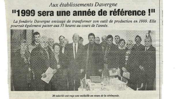 Article de 1998 dont le titre est : Aux établissements Davergne, "1999 sera une année de référence !"